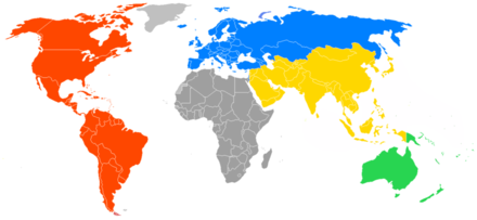 Carte des délégations géographiques de la FIBA.