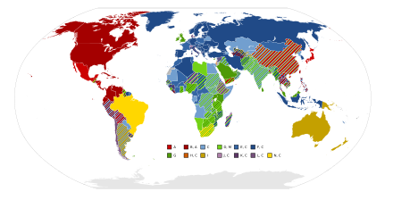 Types of power plugs and sockets used by country

.mw-parser-output .legend{page-break-inside:avoid;break-inside:avoid-column}.mw-parser-output .legend-color{display:inline-block;min-width:1.25em;height:1.25em;line-height:1.25;margin:1px 0;text-align:center;border:1px solid black;background-color:transparent;color:black}.mw-parser-output .legend-text{}
A *
B, A *
C *
D, M *
E, C *
F, C *
G *
H, C *
I *
J, C *
K, C *
L, C *
N, C World map of electrical mains power plug types used.svg