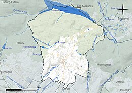 Carte en couleur présentant le réseau hydrographique de la commune