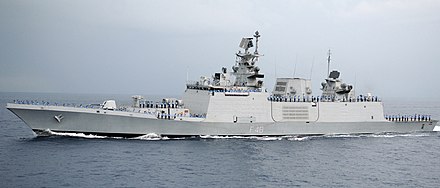 The stealthy  Shivalik-class frigate of the Indian Navy