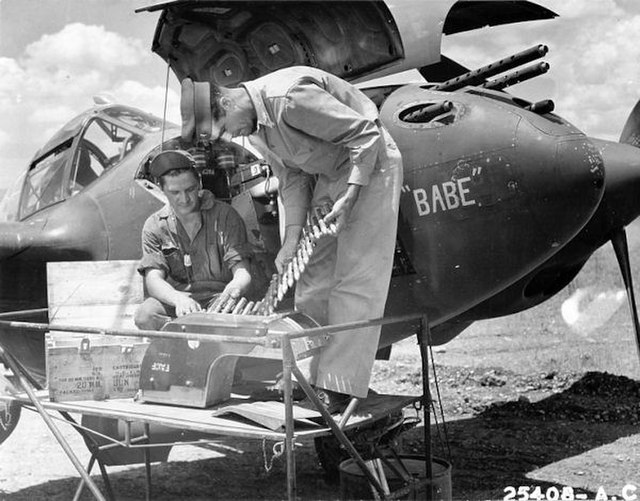 14th Fighter Group P-38 being serviced in North Africa, 1943