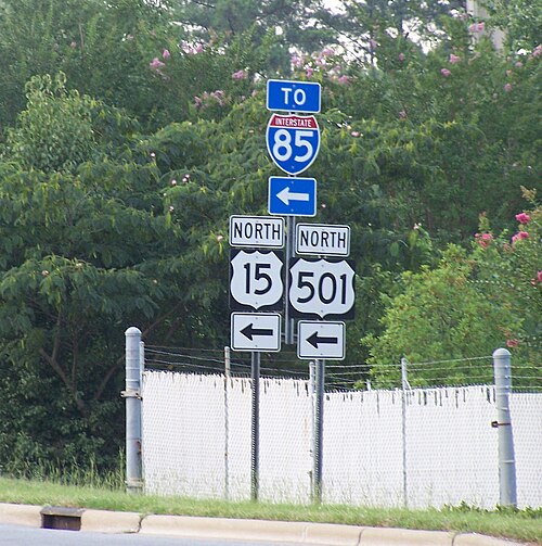 US 15/US 501 turns left in Durham