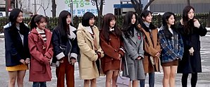 Fromis 9 in December 2017 From left to right: Gyu-ri, Ji-won, Ha-young, Sae-rom, Ji-sun, Na-gyung, Ji-heon, Seo-yeon, Chae-young