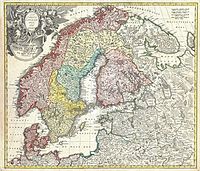 1730 Homann Map of Scandinavia, Norway, Sweden, Denmark, Finland and the Baltics - Geographicus - Scandinavia-homann-1730.jpg