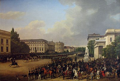 Parade de cavalerie sur la place de l'Opéra à Berlin, toile de Franz Krüger, 1824