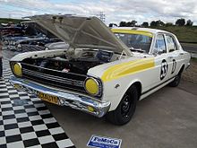 A "race replica" of the second placed Ford XR Falcon GT of Ian Geoghegan and Leo Geoghegan 1966 Ford XR Falcon sedan - 1967 Gallaher 500 replica (7708103570).jpg