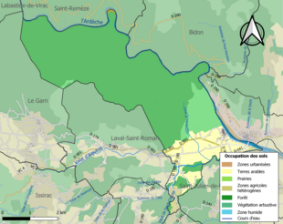 Barevná mapa znázorňující využití půdy.