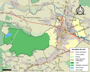 Barevná mapa znázorňující využití půdy.