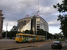 The LMT headquarters in Ropazu iela, Riga 6. tramvajs pie LMT ekas.JPG