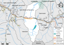 Carte représentant les réseaux aquatiques de la commune d'Orelle avec en gros et bleu le lac de Bissorte.