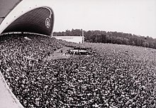 An Anti-Soviet rally in Vingis Park of about 250,000 people. Sajudis was a movement which led to the restoration of an Independent State of Lithuania. A rally in Lithuania commemorate and condemn the Molotov-Ribbentrop Pact, August 23, 1988, Vilnius, Vingis Park.jpg