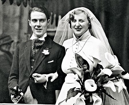 Anthony Powell with Violet on their wedding day in 1934.jpg