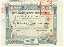 Bon of the S. A. d'Applications Industrielles du Bois, issued 15. May 1918 Applications Industrielles du Bois 1918.jpg