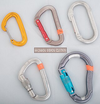 <span class="mw-page-title-main">Carabiner</span> Shackle with a spring-loaded gate