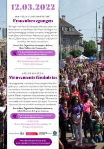 Flyer pour l'atelier Mouvements féministes à Bienne (Suisse) 12.03.2022