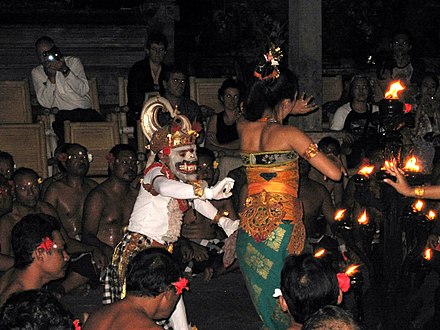 Hanuman discovers Sita in her captivity in Lanka, as depicted in Balinese kecak dance.