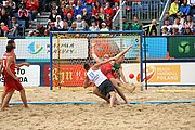 Deutsch: Beachhandball Europameisterschaften 2019 (Beach handball Euro); Tag 6: 7. Juli 2019 – Spiel um Platz Drei, Männer, Ungarn-Russland 2:0 (26:20, 23:22) English: Beach handball Euro; Day 6: 7 July 2019 – Men's Bronze Medal Match – Hungary-Russia 2:0 (26:20, 23:22)