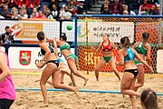 Deutsch: Beachhandball Europameisterschaften 2019 (Beach handball Euro); Tag 6: 7. Juli 2019 – Frauenfinale, Dänemark-Ungarn 2:0 (18:12, 23:22) English: Beach handball Euro; Day 6: 7 July 2019 – Women's Final – Denmark-Hungary 2:0 (18:12, 23:22)