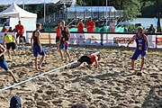 Deutsch: Beachhandball Europameisterschaften 2019 (Beach handball Euro); Tag 1: 2. Juli 2019 – Männer, Vorrunde Gruppe D, Frankreich-Montenegro 2:0 (19:7, 18:9) English: Beach handball Euro; Day 1: 2 July 2019 – Men Preliminary Round Group D – France-Montenegro 2:0 (19:7, 18:9)