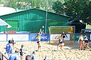 Deutsch: Beachhandball Europameisterschaften 2019 (Beach handball Euro); Tag 1: 2. Juli 2019 – Frauen, Vorrunde Gruppe C, Italien-Griechenland 0:2 (16:28, 10:13) English: Beach handball Euro; Day 1: 2 July 2019 – Women Preliminary Round Group C – Italy-Greece 0:2 (16:28, 10:13)