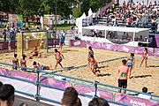 Deutsch: Beachhandball bei den Olympischen Jugendspielen 2018; Tag 3, 9. Oktober 2018; Mädchen, Vorrunde, Gruppe A - Chinese Taipei (Taiwan)-Mauritius 2:0 English: Beach handball at the 2018 Summer Youth Olympics at 9 October 2018 – Girls Preliminary Round Group A‎ – Chinese Taipei-Mauritius 2:0