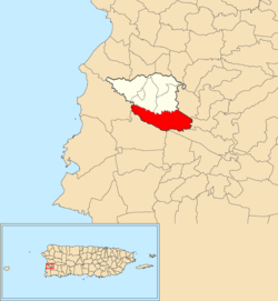 Location of Benavente within the municipality of Hormigueros shown in red