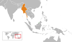 Brunei ve Myanmar'ın konumlarını gösteren harita