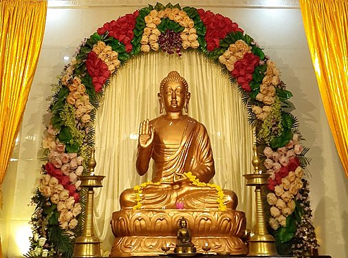 Statue of Buddha, Buddhist temple, Chennai, Tamil Nadu, India.