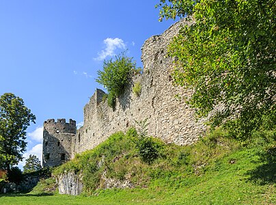 Western part of the southern castle wall with the artillery roundel Hohenfreyberg Castle Bavaria Germany