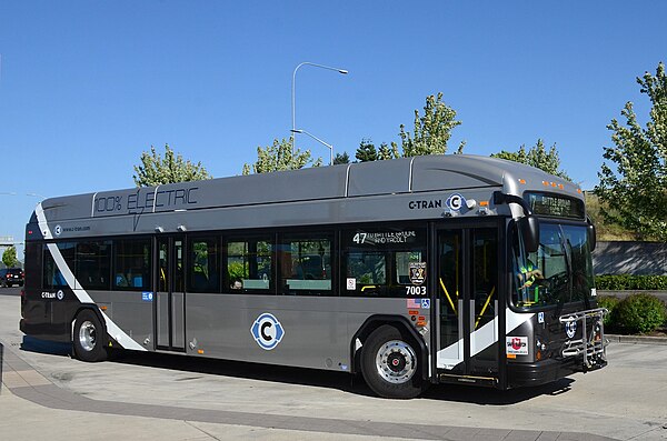 A battery-electric Gillig Low-Floor in service for C-Tran in Vancouver, Washington