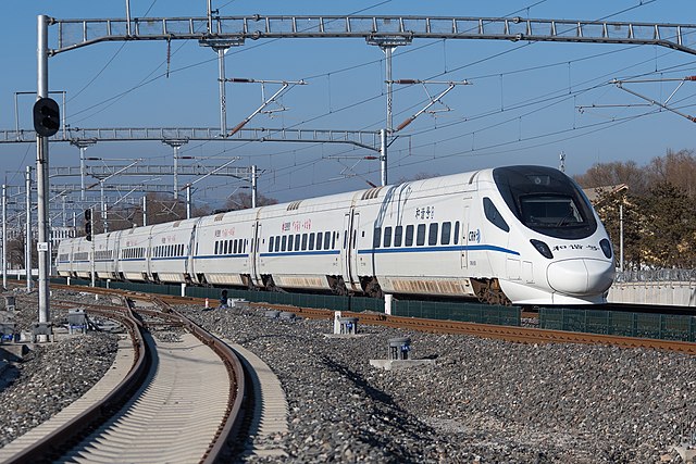A CRH5 train-set in Shahe, Beijing, which is derived from the Alstom ETR600.