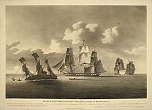 The Acheron leads the Hortense away (far left) at Cape Palos, 4 February 1805 Cape Palos, 1805 RCIN 735116.jpg