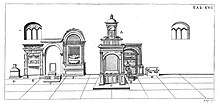 Drawing of papal tombs De sacris aedificiis a Costantino Magno constructis synopsis historica pag. 57 Tab. XVII.jpg