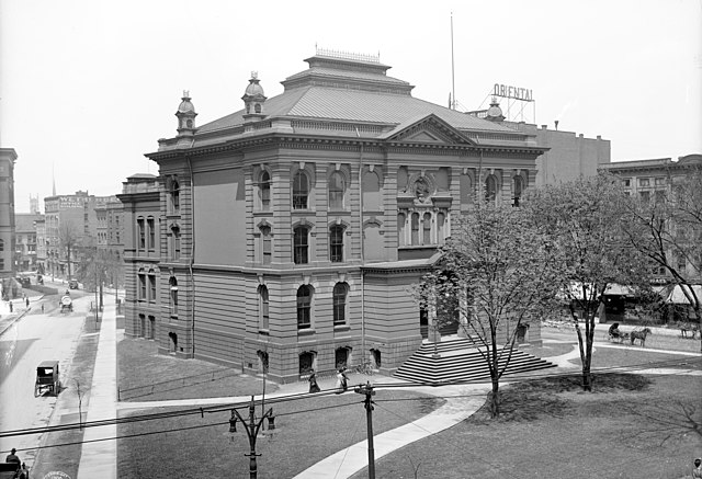 The first library building, constructed in 1872 at Centre Park