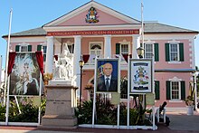 Parliament Square in Nassau decorated with posters and signs for the Diamond Jubilee of Queen Elizabeth II in 2012 Diamond Jubilee Bahamas.jpg