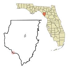 Dixie County Florida Sisällytetyt ja rekisteröimättömät alueet Horseshoe Beach Highlighted.svg
