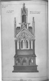 Drawing of the Shrine of Little St Hugh, Lincoln Cathedral, William Dugdale, 1641.png