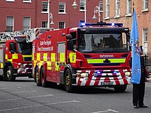 Dublin Fire Brigade Foam and Environmental Unit with blue flashing led lights Dublin Fire Brigade Foam and Environmental Unit in National Services Day.jpg