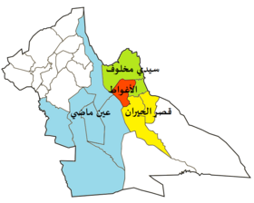 موقع الدائرة ضمن ولاية الأغواط (باللون الأحمر)