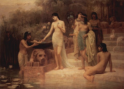 Pharaoh's daughter finds Moses in the Nile (1886 painting by Edwin Long) Edwin Long 002.jpg