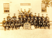 The Emigsville Band photographed circa 1920, shortly after the establishment of their Band Hall. Emigsville Band c.1920.png