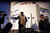 Robert Zubrin gives a speech at the commissioning of the station on July 28, 2000. FMARS Station Construction 5 2000-07-28.JPG