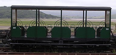 A toast rack carriage on the Ffestiniog Railway