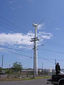Wind turbine alongside Pearl Harbor Bridge in New Haven Fair Haven wind turbine 184.JPG