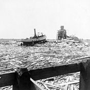 Floating wreckage near Texas City – typical scene for miles along the water front