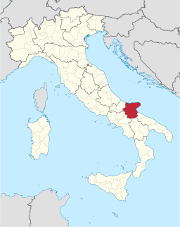 Karta över Italien med Provincia di Foggia markerat
