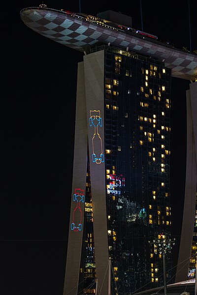 Laser show of Formula One vehicles on the Marina Bay Sands