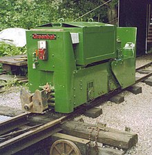 Greenbat battery-electric locomotive 6061 (built 1961) at Steeple Grange Light Railway G&b 6061-61.jpg