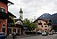 Garmisch-Partenkirchen, view to the St. Martin Church, to the house 16 Marienplatz and to the Wank mountain