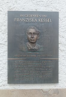 Gedenktafel für Franziska Kessel am Isenburg-Karree in Mainz.